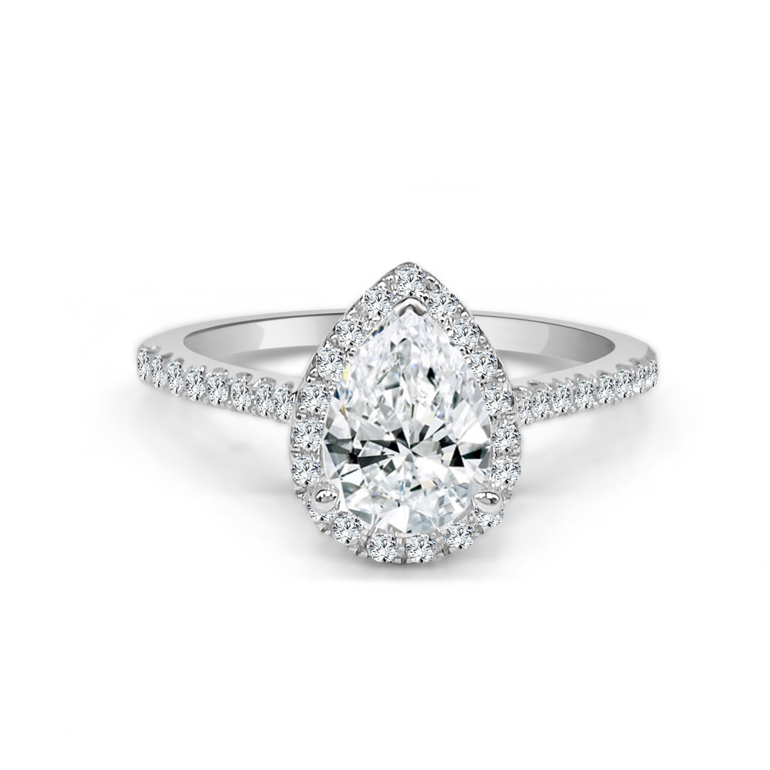 Pear Cut Cubic Zirconia Engagement Mounting in 14 Karat White Gold