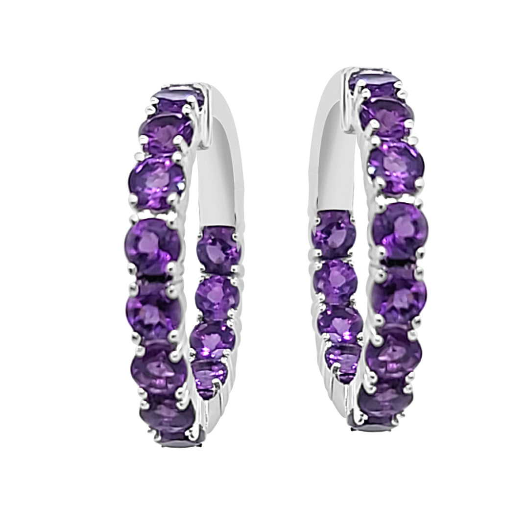 Sterling Silver Inside Out Round Shape Amethyst Earrings - 3.78 Carats