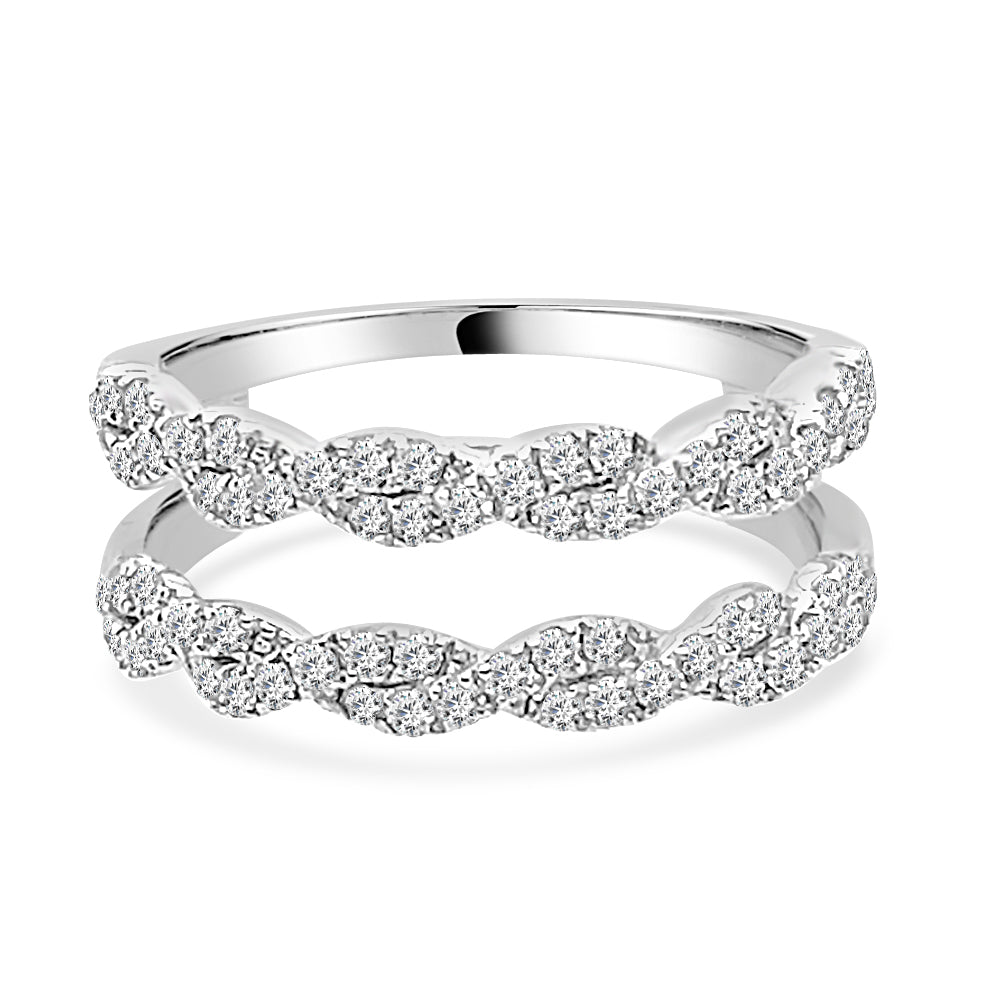 14K White Gold Straight Twisted Band Ring Guard with 0.63ct Round Natural Diamond - Wedding Band