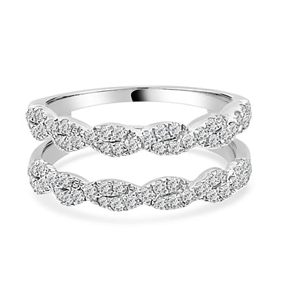 14K White Gold Straight Twisted Band Ring Guard with 0.63ct Round Natural Diamond - Wedding Band