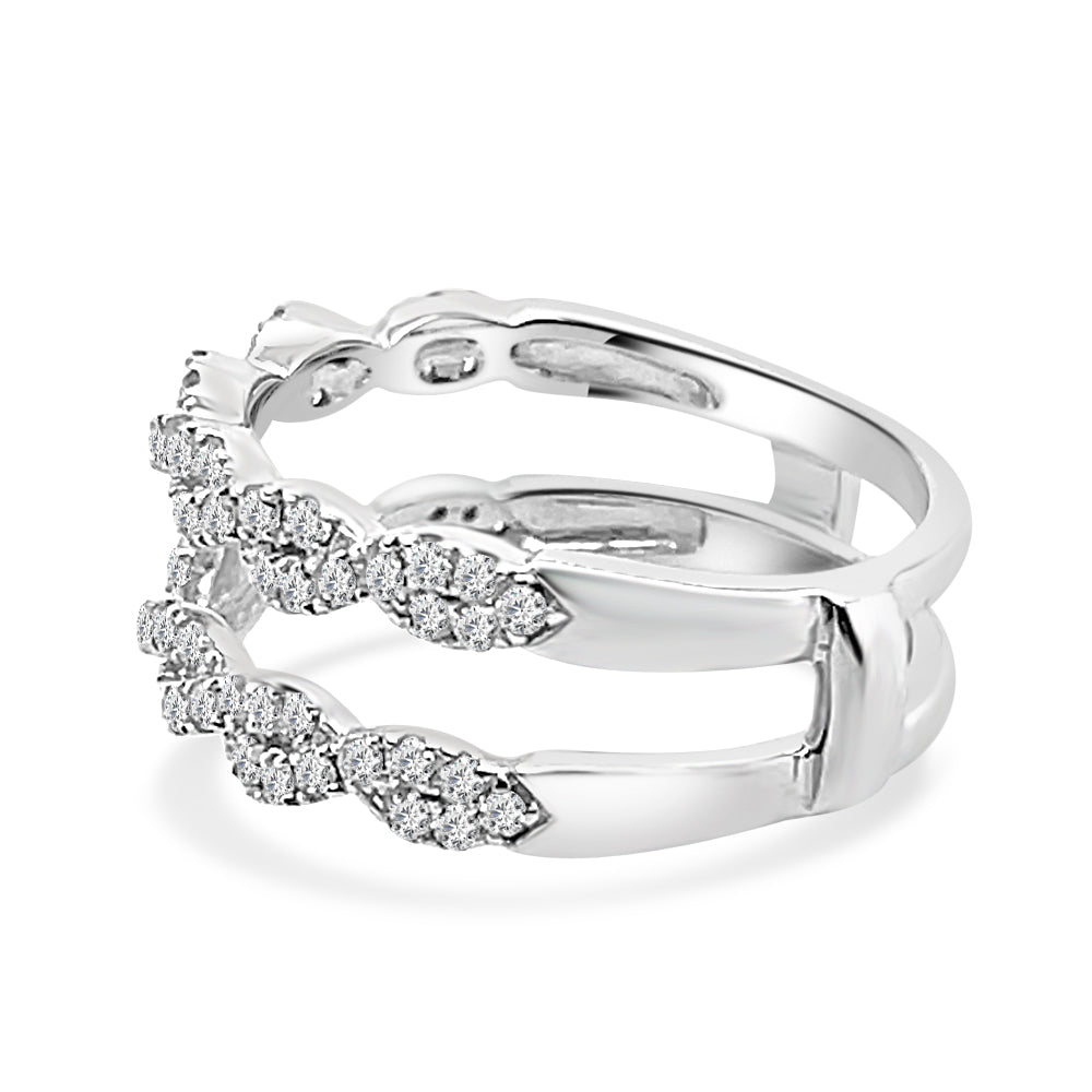 14K White Gold Straight Twisted Band Ring Guard with 0.63ct Round Natural Diamond - Wedding Band
