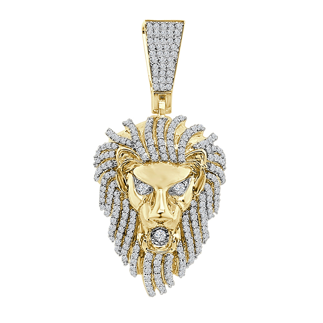 1.33 Carat Natural Diamond Lion Head Pendant Necklace in 10 Karat Yellow Gold