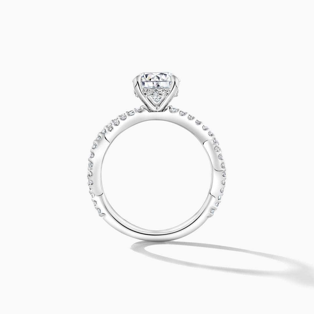 Sparkling Elegance: Platinum Diamond Twist Shank Engagement Mounting with Hidden Halo - Round Shape Cubic Zirconia