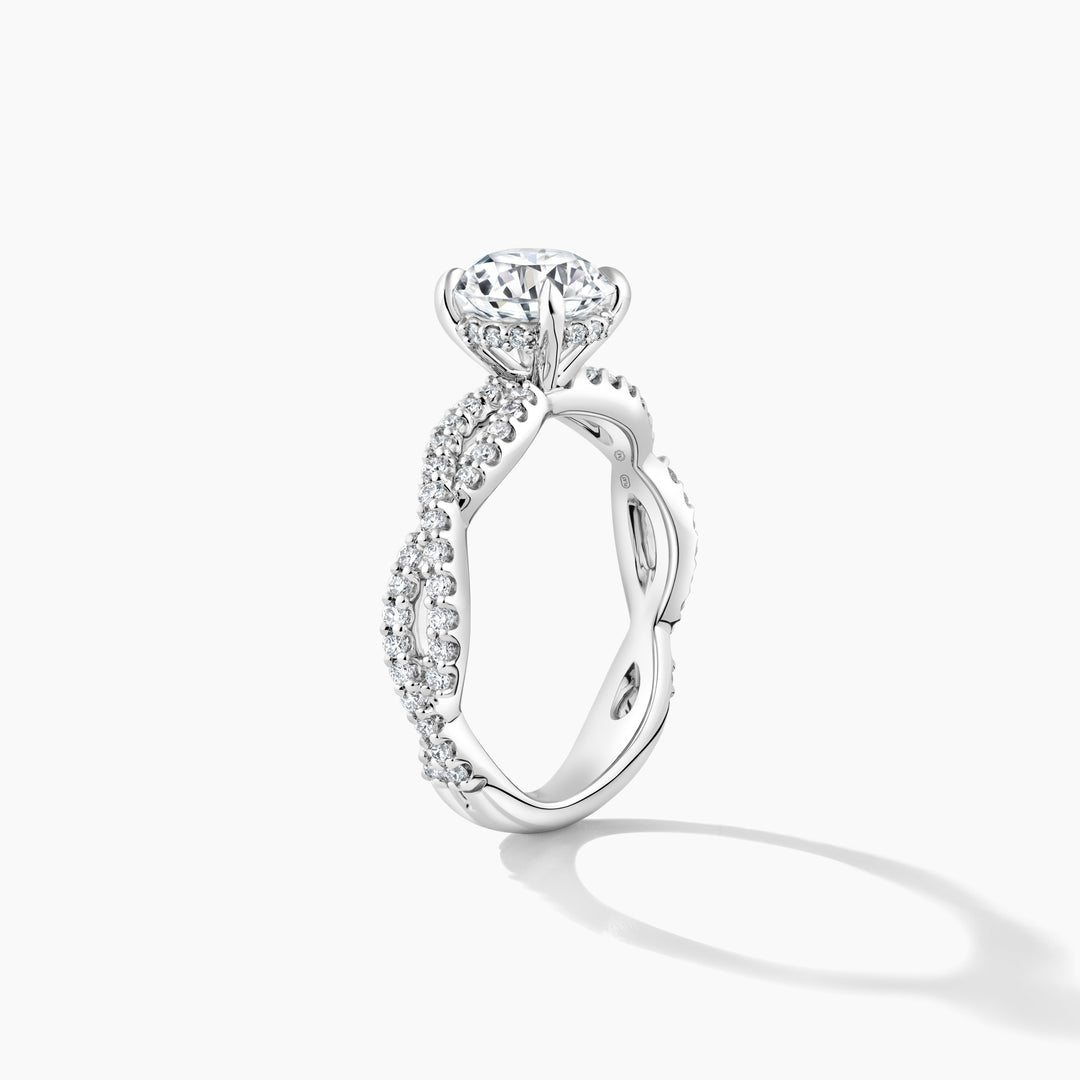 Sparkling Elegance: Platinum Diamond Twist Shank Engagement Mounting with Hidden Halo - Round Shape Cubic Zirconia