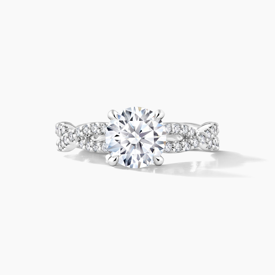 Sparkling Elegance: Platinum Diamond Twist Shank Engagement Mounting with Hidden Halo - Round Shape Cubic Zirconia