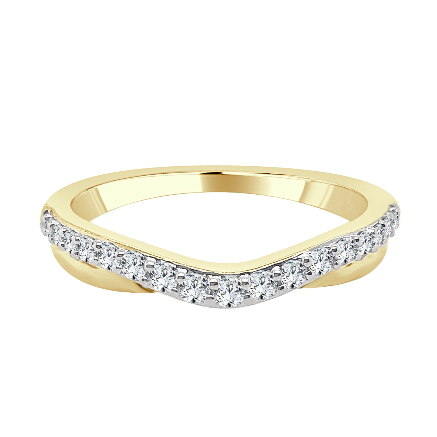 Curved 14 Karat Yellow Gold Wedding Band with 0.25 Carat Natural Diamond