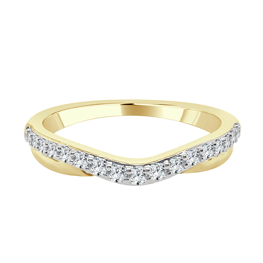 Curved 14 Karat Yellow Gold Wedding Band with Natural Diamond Accents