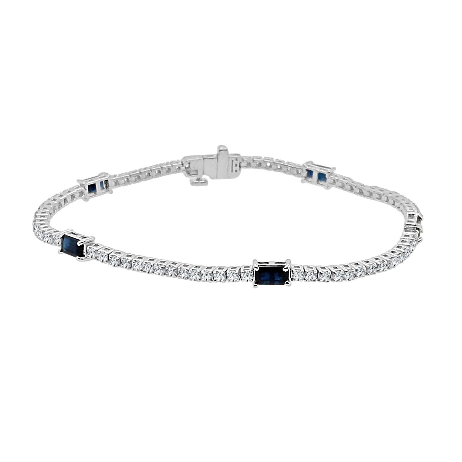 14 Karat White Gold Station Bracelet with Blue Sapphire (1.60 CTW)