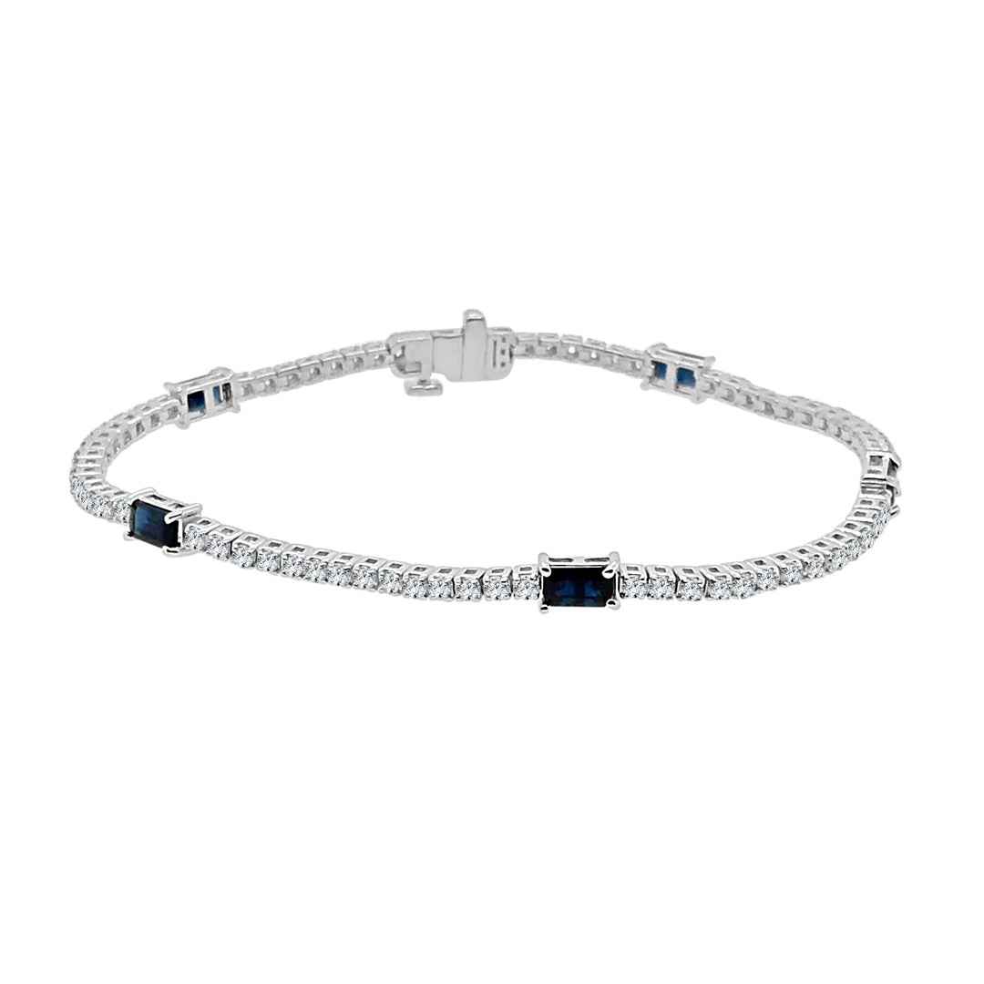 14 Karat White Gold Blue Sapphire Station Bracelet