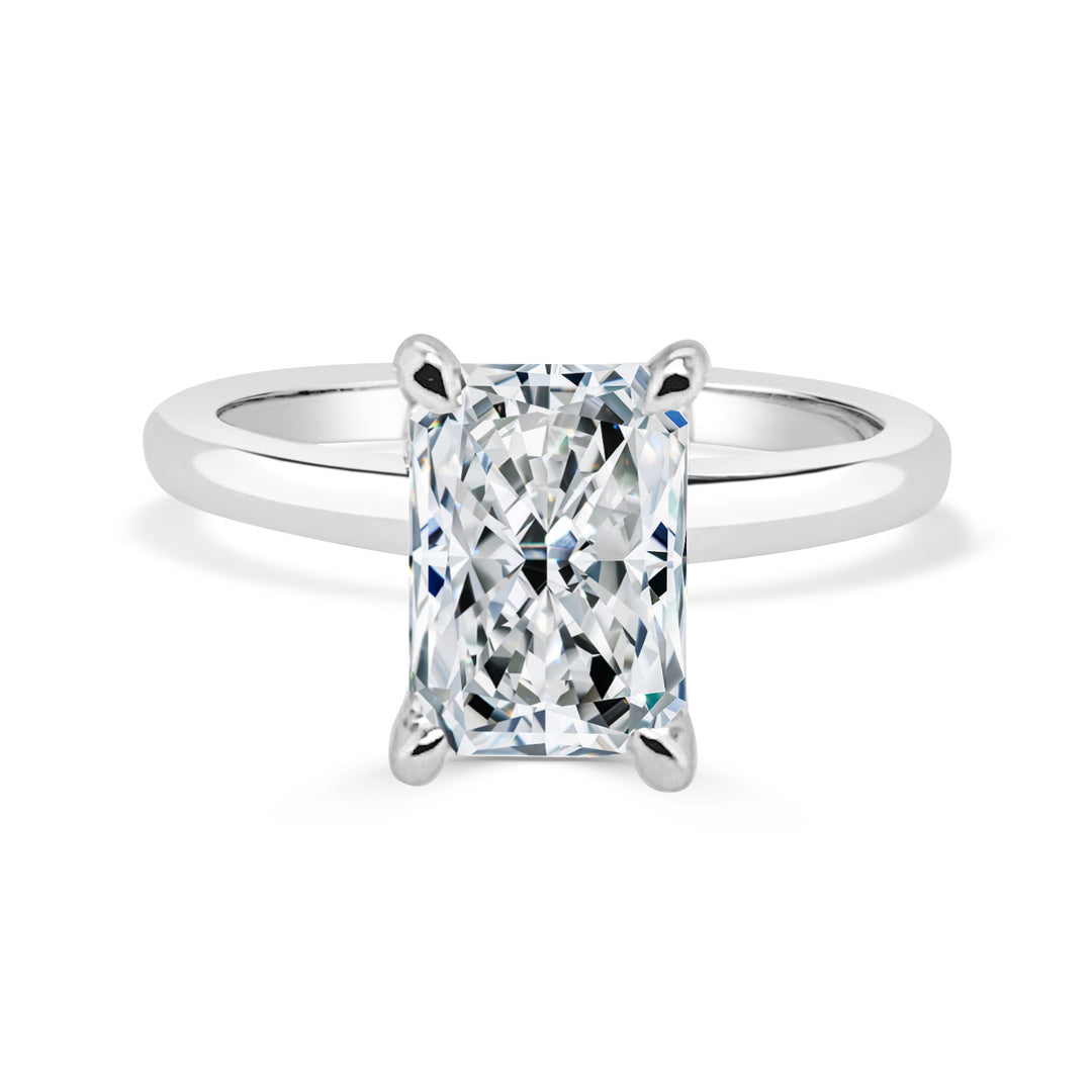 Radiant Reflections: 14 Karat White Gold Engagement Ring with Lab Diamond in Radiant Shape