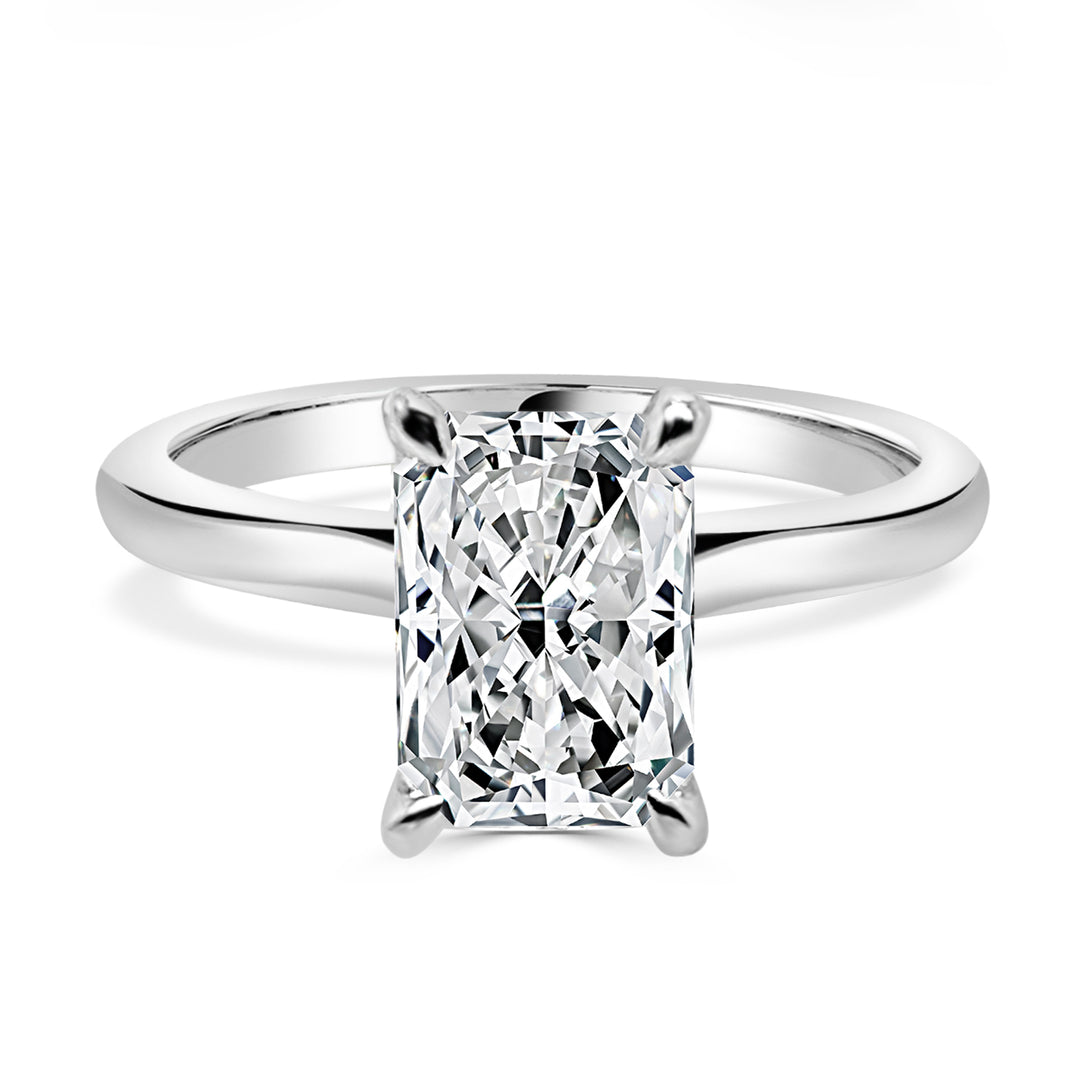 Radiant Reflections: 14 Karat White Gold Engagement Ring with Lab Diamond in Radiant Shape