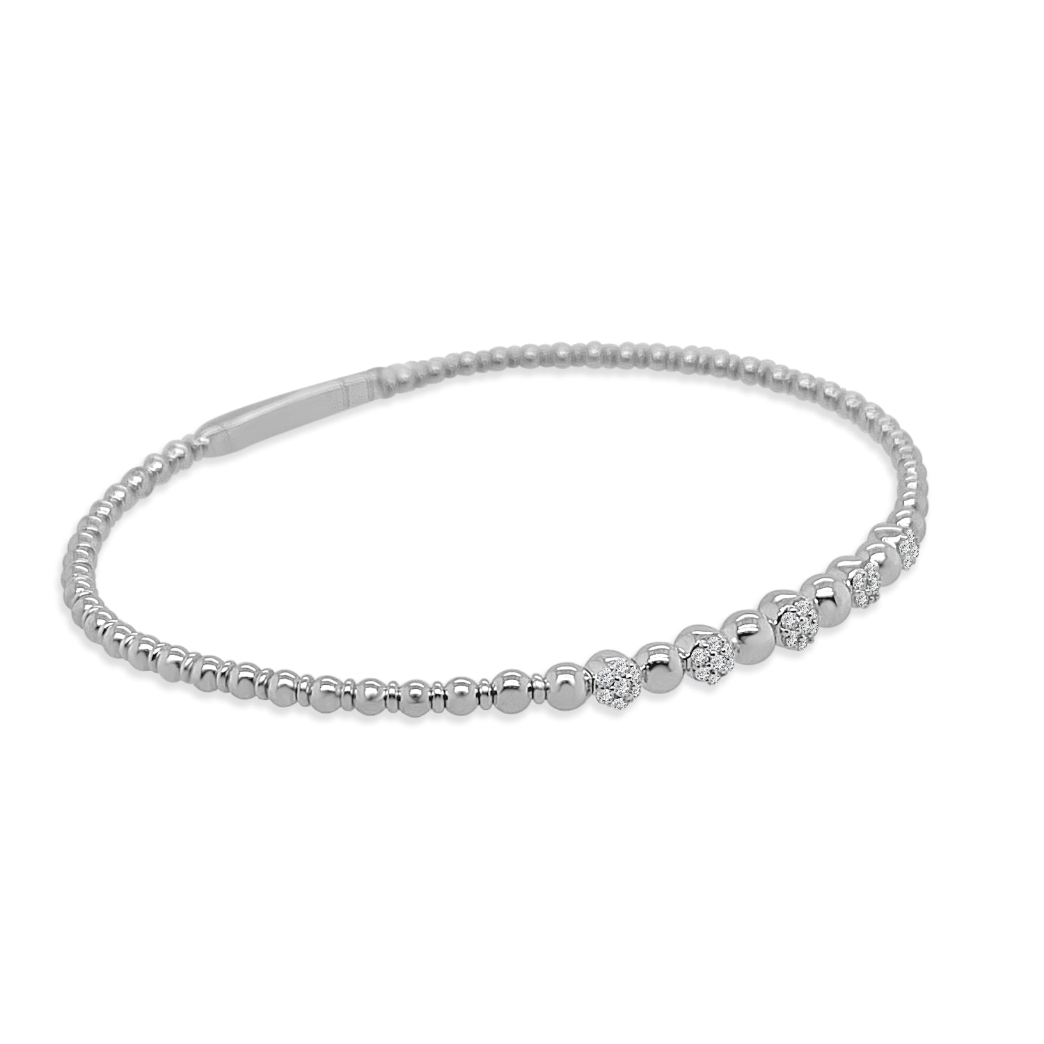 Sparkling Diamond Bubble Flex Bangle - 14 Karat White Gold Bracelet with 0.196 Carat Natural Diamond