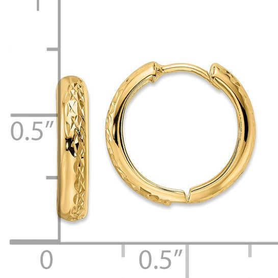 Timeless Elegance: Polished Textured Hinged Hoop Earring in 14 Karat Yellow Gold