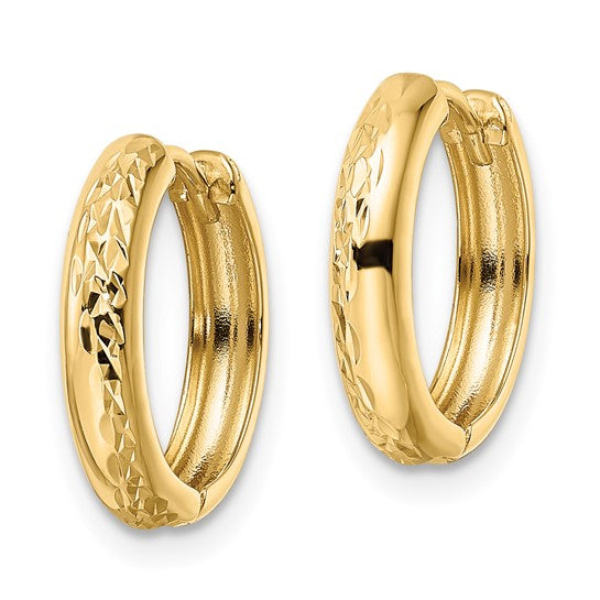 Timeless Elegance: Polished Textured Hinged Hoop Earring in 14 Karat Yellow Gold