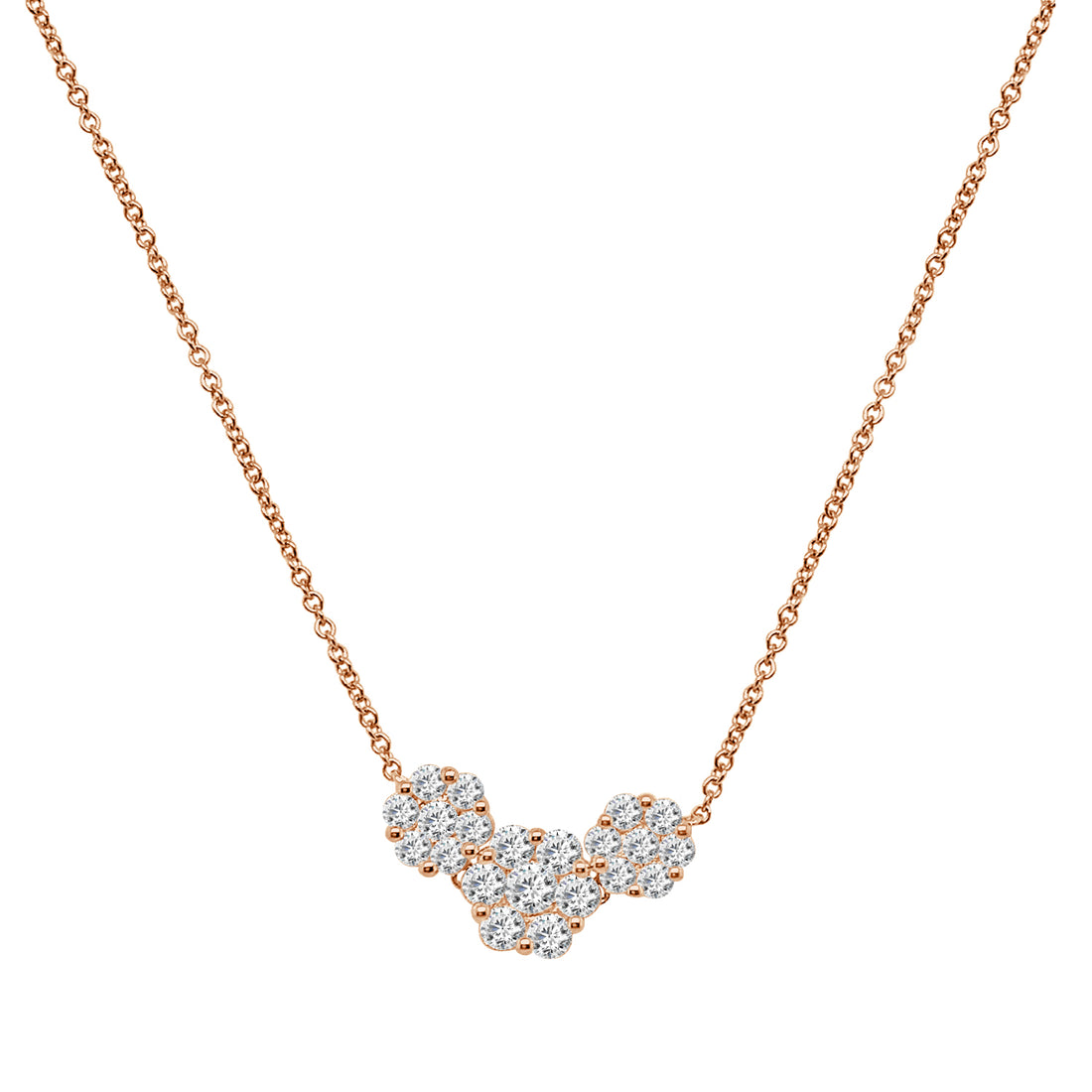 0.75 Carat Natural Diamond 3 Stone Cluster Necklace in 14 Karat Yellow Gold