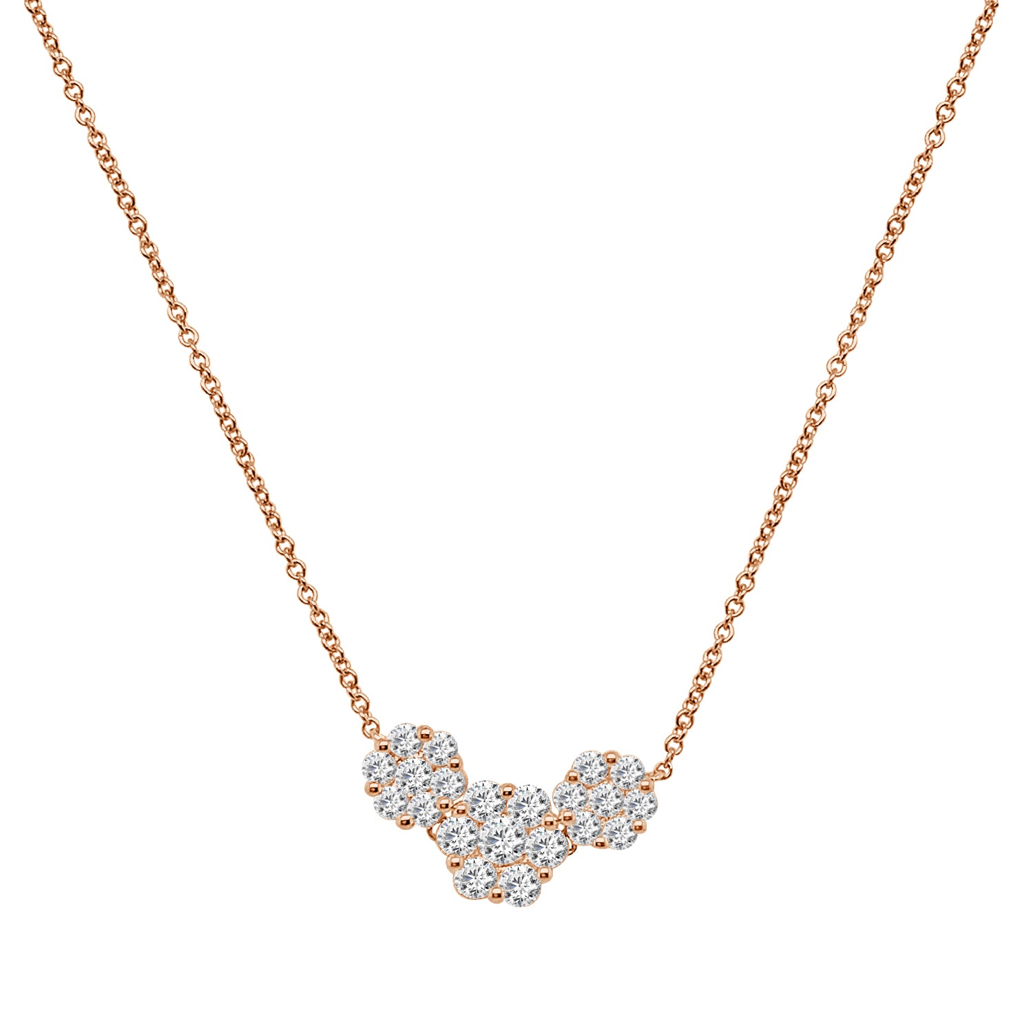 Delicate 0.75 Carat Natural Diamond 3 Stone Cluster Necklace in 14 Karat Yellow Gold