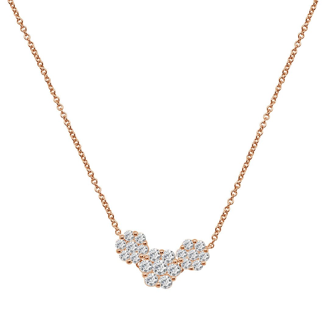 14K Yellow Gold 3 Stone Cluster Necklace with Natural Diamonds