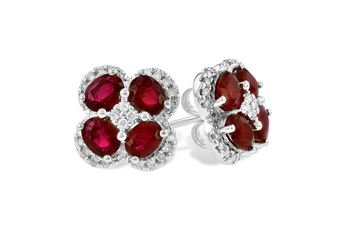 Glamorous Ruby Clover Halo Earrings in 14 Karat White Gold - 1.48 Carat