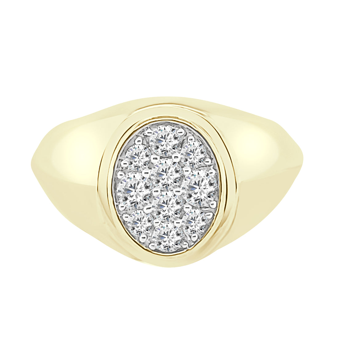 14K Yellow Gold Oval Cluster Signet Ring with 0.50ct Natural Diamond Bezel Setting