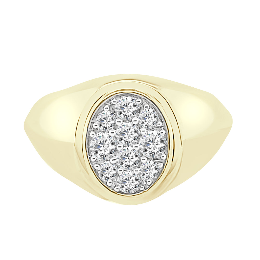 14 Karat Yellow Gold Bezel Oval Cluster Signet Ring with 0.50 Carat Natural Diamond