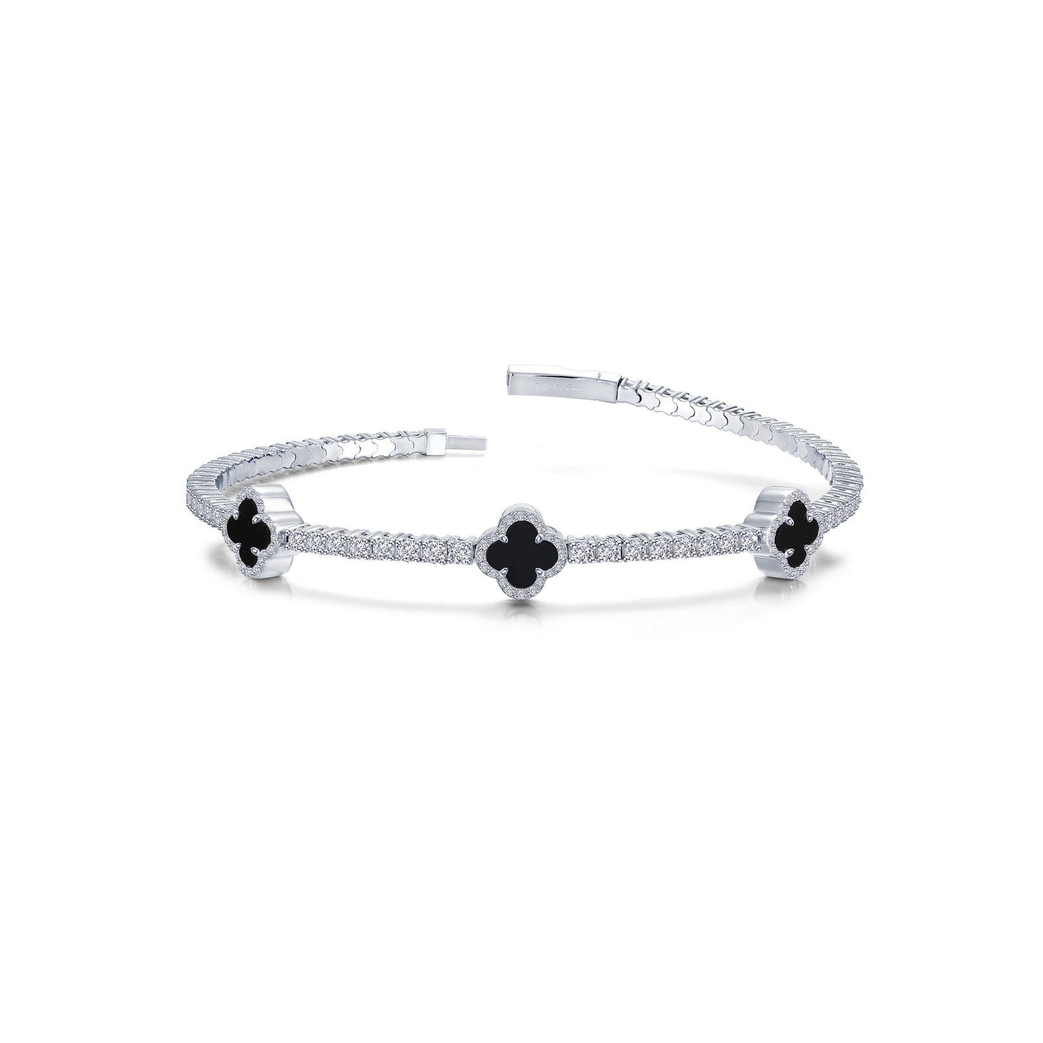 Sterling Silver Clover Bangle Bracelet with Lassaire Stones - 2.4