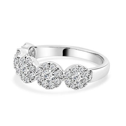 6 Stone Diamond Halo Ring in 14K White Gold - Round Shape, 1.00 Carat Natural Diamond