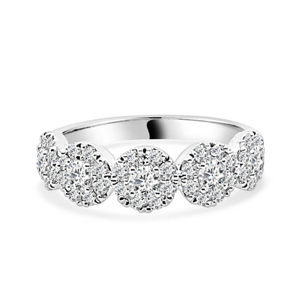 6 Stone Diamond Halo Ring in 14K White Gold - Round Shape, 1.00 Carat Natural Diamond