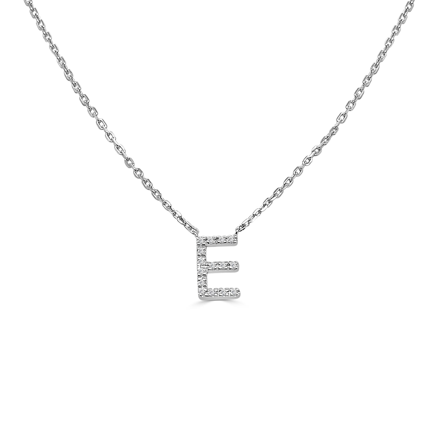 Dazzling Sterling Silver Diamond Initial E Necklace: Natural 0.04 Carat Diamond Pendant