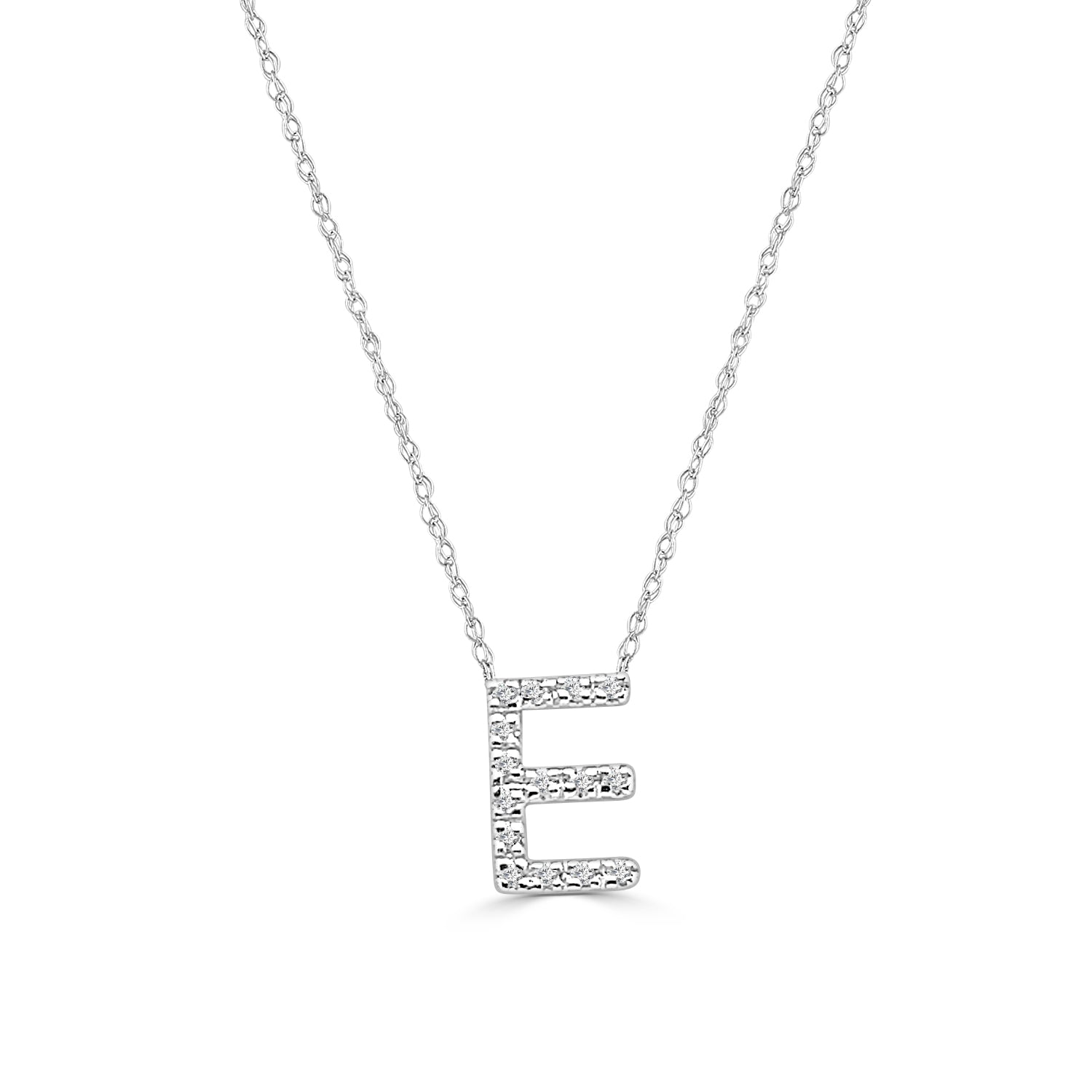 Dazzling Sterling Silver Diamond Initial E Necklace: Natural 0.04 Carat Diamond Pendant