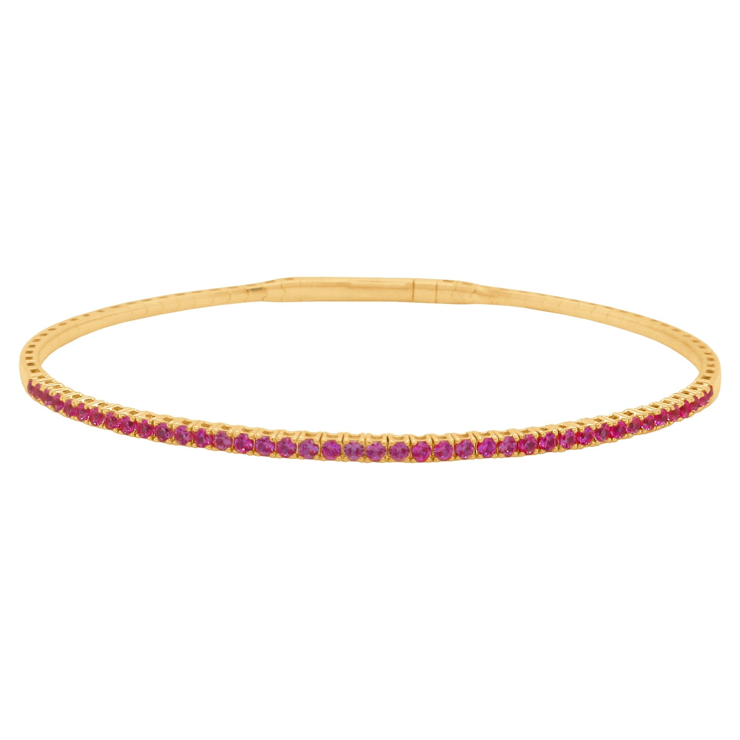 14K Yellow Gold Flex Bangle Bracelet with Ruby 1.12 ct Round Shape
