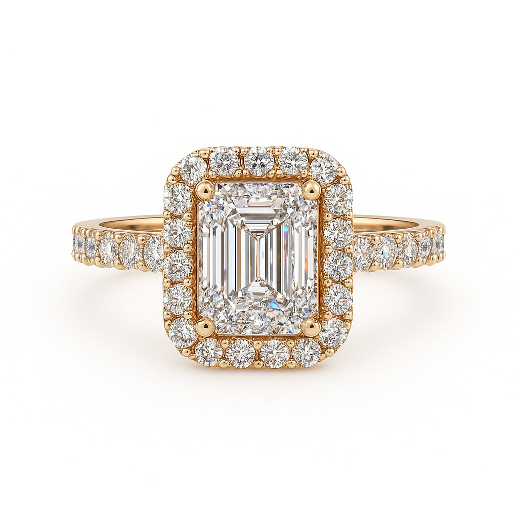 Emerald Shape 1.00 Lab Diamond Engagement Ring With 14 Karat Yellow Gold