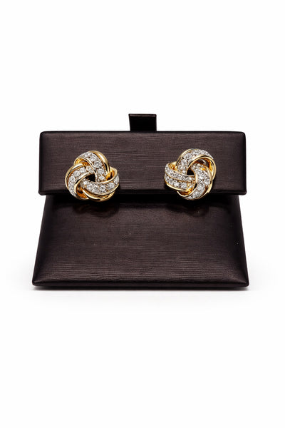 10 Karat Yellow Gold Love Knot Earrings with Natural Diamond Accent 0.16 Carat
