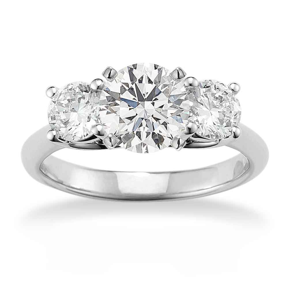 Three Stone Round Brilliant Cut Lab Diamond Engagement Ring in 14K White Gold - 2.12 Carats