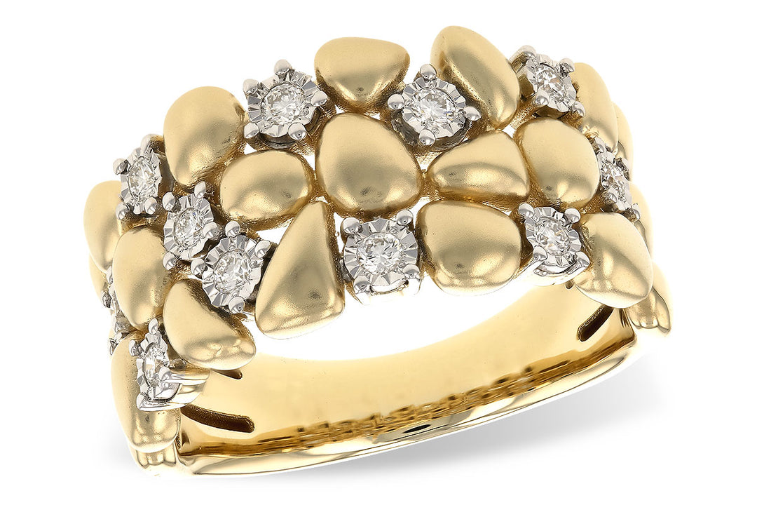 14 Karat Two-Tone Yellow Gold Pebble Ring with Natural Diamond Accent