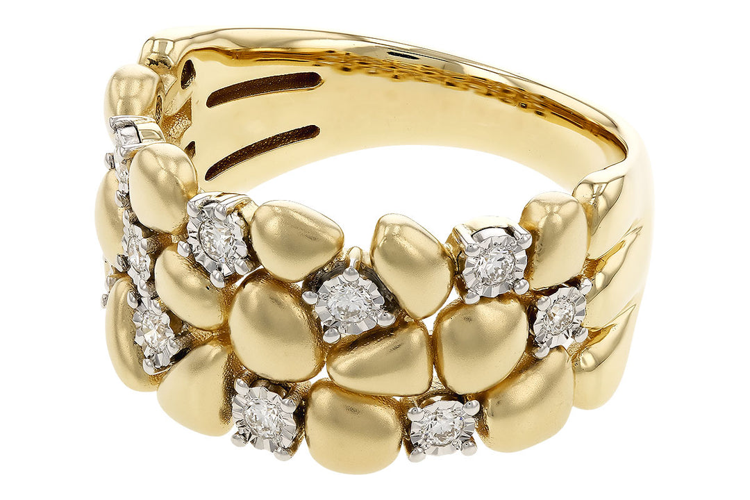 Dazzling Brilliance: 14 Karat Two-Tone Yellow Gold Pebble Ring with Natural Diamond Accent