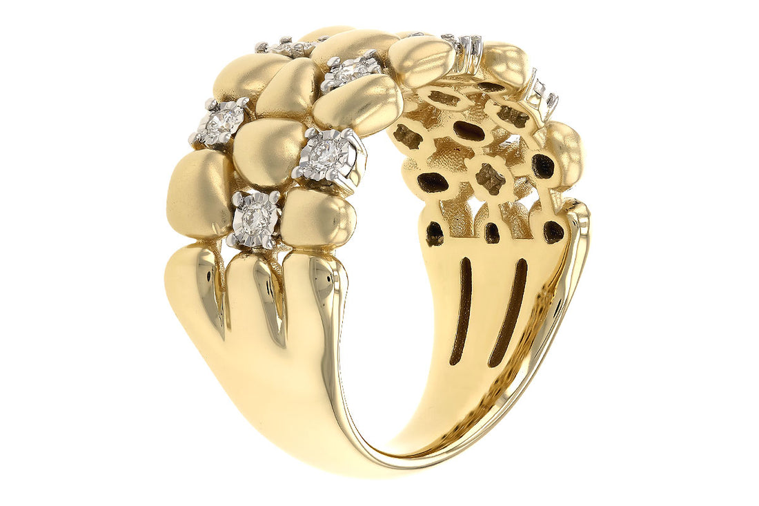 14 Karat Two-Tone Yellow Gold Pebble Ring with Natural Diamond - 0.20 Carat