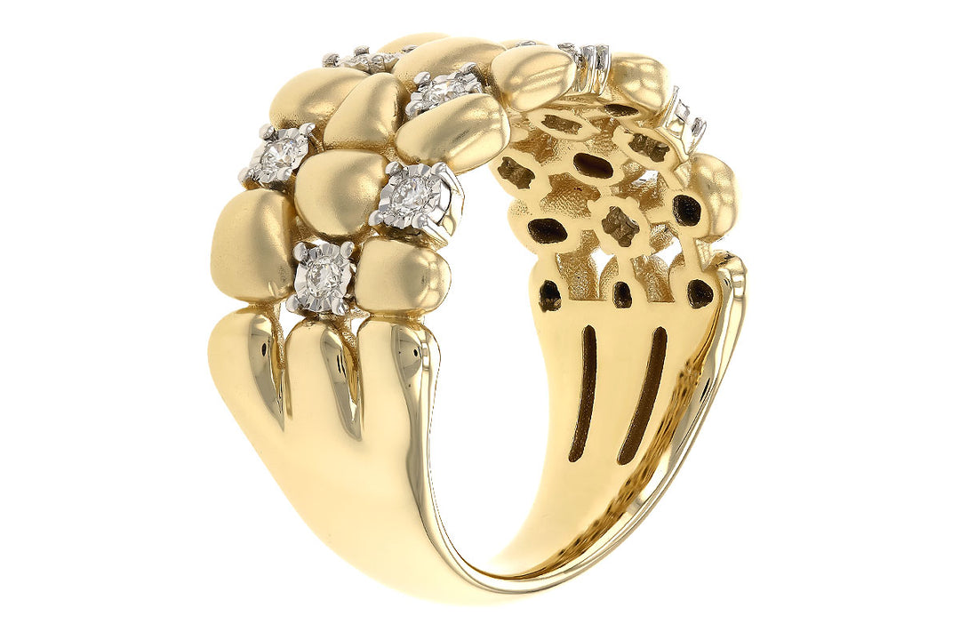 14 Karat Two-Tone Yellow Gold Pebble Ring with Natural Diamond Accent