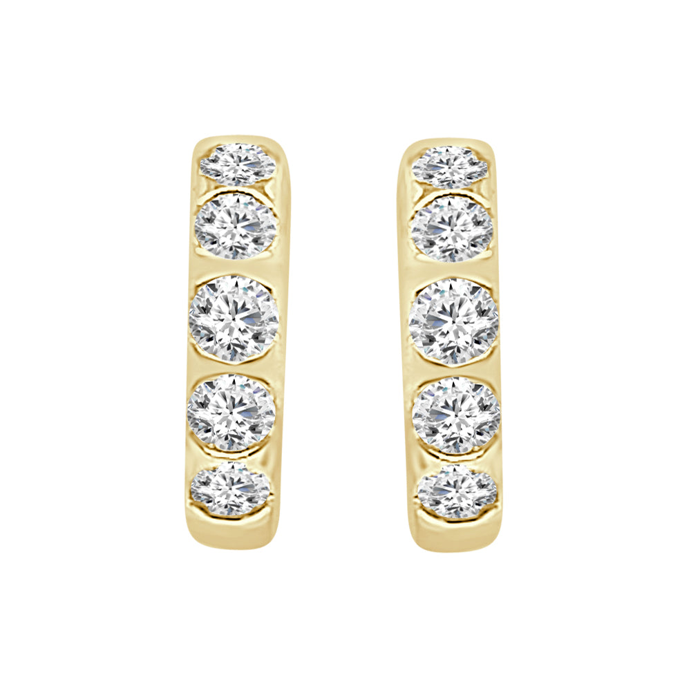 10 Karat Yellow Gold Diamond Huggie Earrings - Natural Round Shape 0.50 Carat