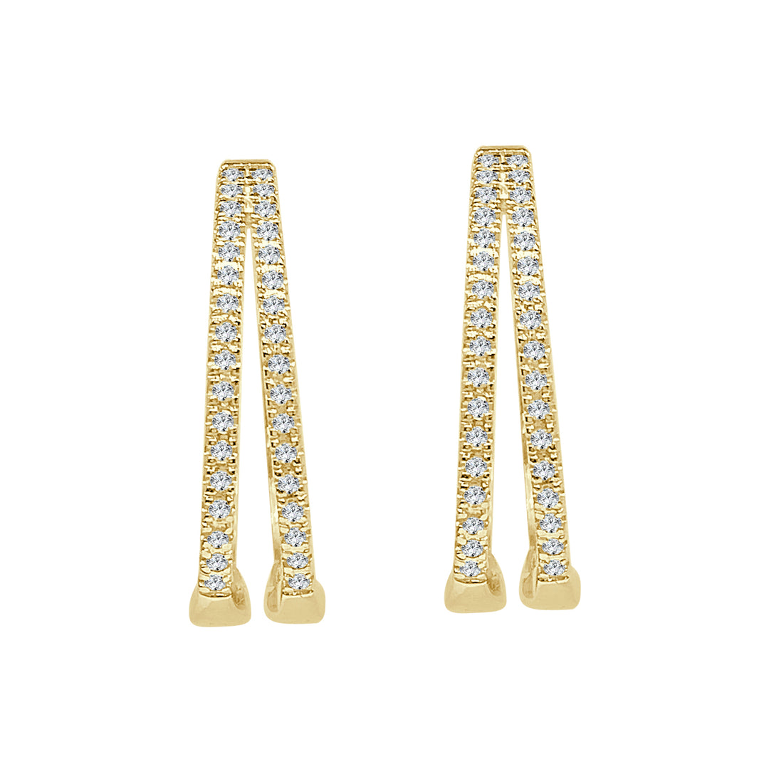 Double Row 10 Karat Yellow Gold Earrings with Natural Diamond Accents