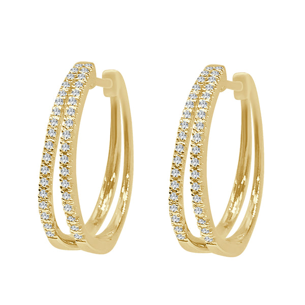 10K Yellow Gold Double Row Natural Diamond Earrings, 0.25 Carats