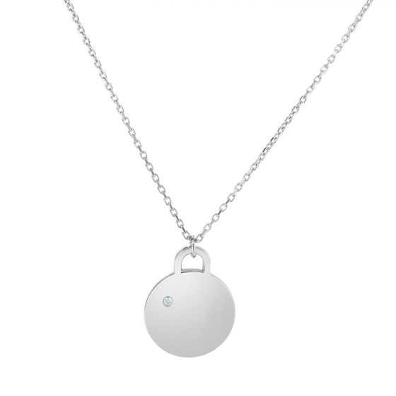 Sterling Silver Disc Necklace with Natural Diamond 0.02ct