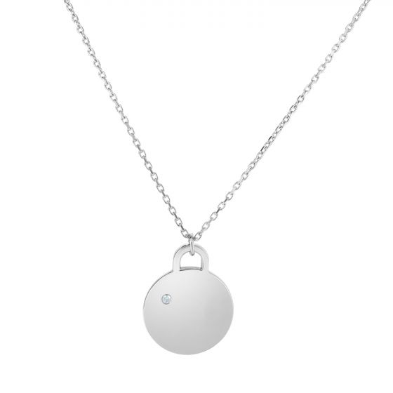 Sterling Silver Disc Necklace with 0.02 Carat Natural Diamond