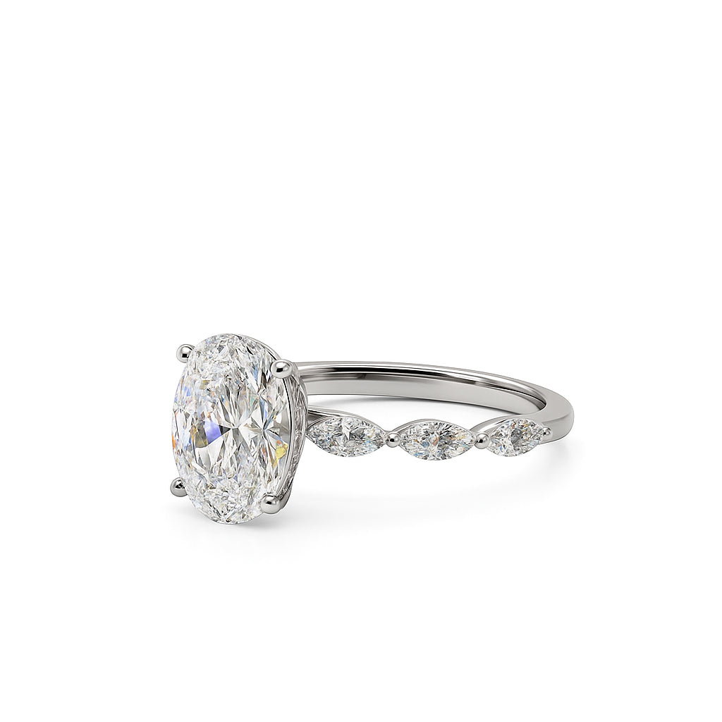 Christmas Romance: 14K White Gold Hidden Halo Engagement Ring with 2.00ct Lab Diamond, Oval Shape