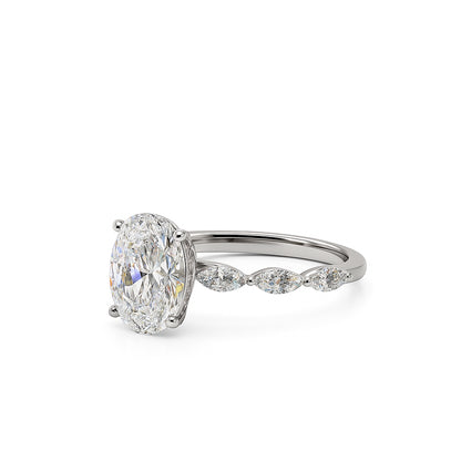 Christmas Romance: 14K White Gold Hidden Halo Engagement Ring with 2.00ct Lab Diamond, Oval Shape