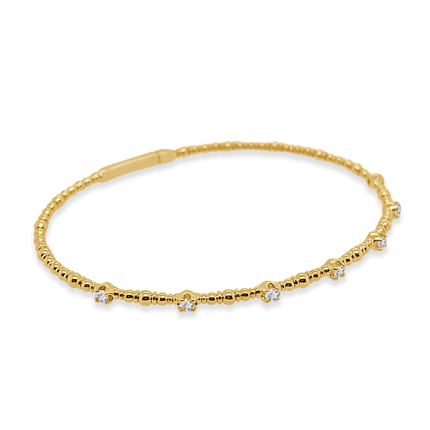 14K Yellow Gold Station Bubble Flex Bangle with 0.27 Carat Natural Diamond