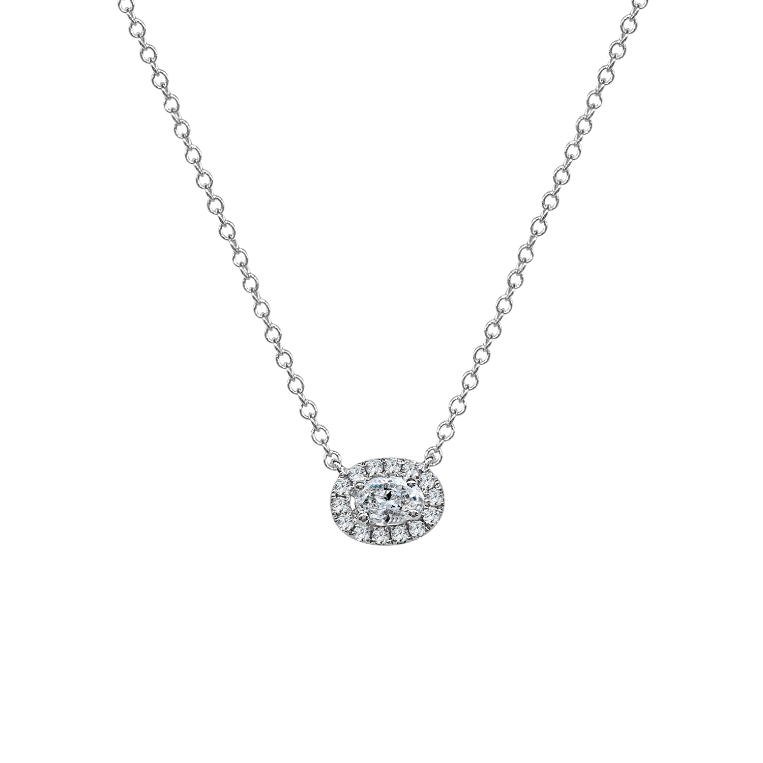 Oval Halo 14K Yellow Gold Necklace with 0.31 Carat Natural Diamond