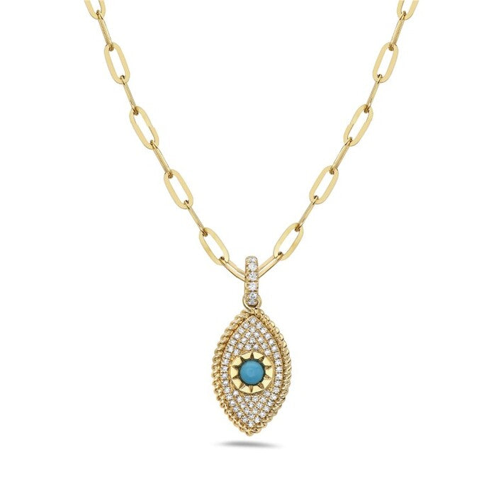 Turquoise Evil Eye Round Necklace in 14 Karat Yellow Gold - 0.12 ct