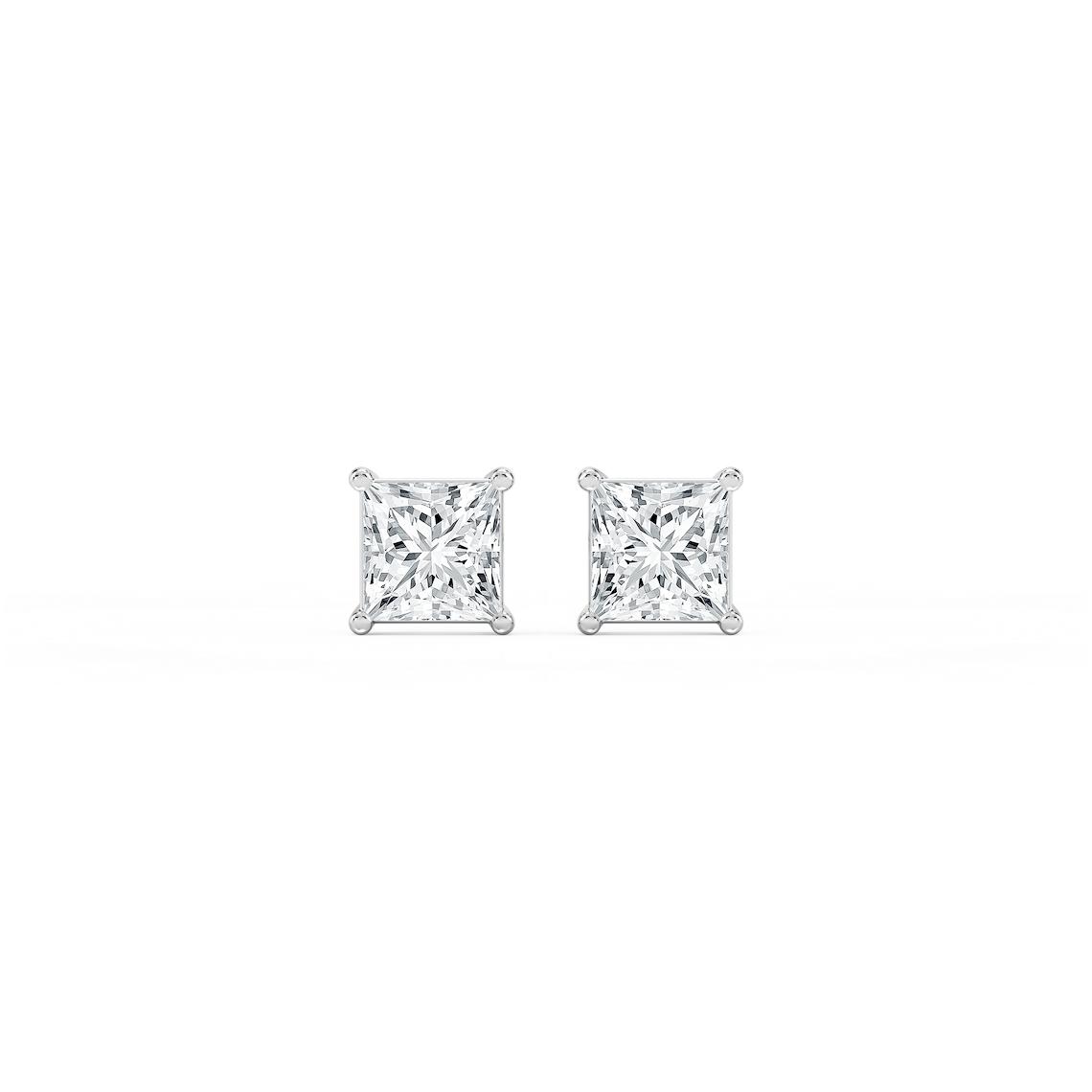 Princess Solitaire Studs in 14 Karat White Gold with 2 Carat Lab Diamond, Princess Shape