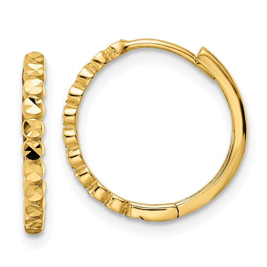 Dazzling Diamond Cut Hinged Hoop Earrings in 14 Karat Yellow Gold