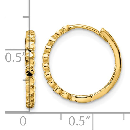 Dazzling 14K Yellow Gold Diamond Cut Hinged Hoop Earrings